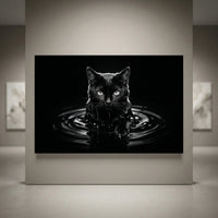 Black cat emerging from dark water canvas art