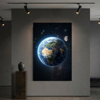 Earth and moon space canvas wall art