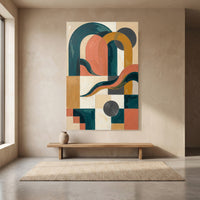 Mid-Century Geometric Arches Stretched Canvas Wall Art, Abstract Color Block Print, Modern Room Decor