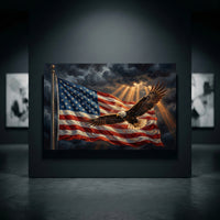 Bald Eagle American Flag Canvas Wall Art, Patriotic Oil Painting Print, Independence Day Decor