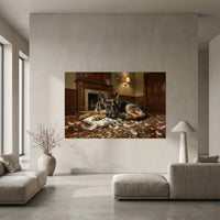Guilty German Shepherd with Torn Pillow Canvas Wall Art, Funny Dog Print, Classic Home Decor