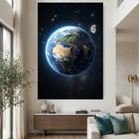 Earth and moon space canvas wall art