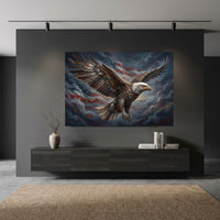 Metallic Bald Eagle Flag Stretched Canvas Wall Art, Autumn Storm Sky Print, Patriotic Wall Decor