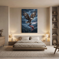 Bald Eagle Rain Storm Flag Stretched Canvas Wall Art, Patriotic Wilderness Print, Freedom Wall Decor