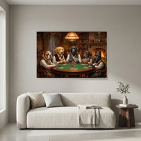 Five Dogs Playing Poker Canvas Wall Art, Classic Funny Dog Print, Man Cave Card Game Decor