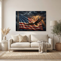 Bald Eagle American Flag Canvas Wall Art, Patriotic Oil Painting Print, Independence Day Decor