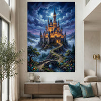 Fairytale Castle Bridge Stretched Canvas Wall Art, Enchanted Garden Path Print, Whimsical Room Decor