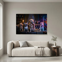 Five Dogs Watching Scary Movie Canvas Wall Art, Funny Dog Print, Movie Night Decor