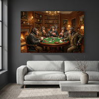 Five Chimpanzees Playing Poker Canvas Wall Art, Classic Funny Animal Print, Man Cave Card Game Decor
