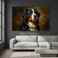 Bernese Mountain Dog Oil Painting Canvas Wall Art, Classic Dog Portrait Print, Warm Rustic Decor