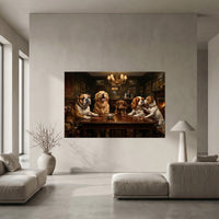 Five Dogs Gentlemen's Club Canvas Wall Art, Funny Dog Print, Whiskey Bar Decor