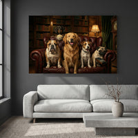Five Dogs Movie Night Canvas Wall Art, Funny Dog Print, Popcorn and Remote Decor