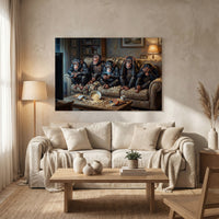Five Chimpanzees Movie Night Canvas Wall Art, Funny Monkey Print, Popcorn Couch Decor