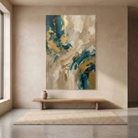 Abstract gold teal textured canvas wall art