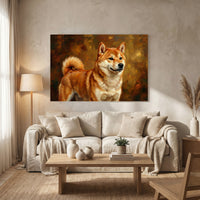 Shiba Inu Oil Painting Canvas Wall Art, Classic Dog Portrait Print, Warm Rustic Decor