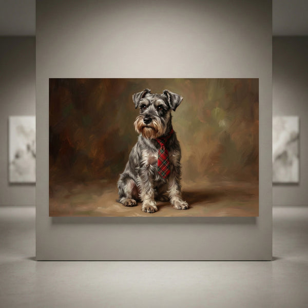 Schnauzer in tartan tie canvas art