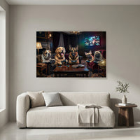 Five Dogs Video Game Night Canvas Wall Art, Funny Gamer Dog Print, Man Cave Decor