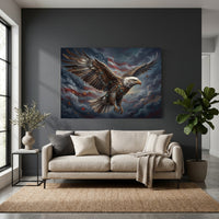 Metallic Bald Eagle Flag Stretched Canvas Wall Art, Autumn Storm Sky Print, Patriotic Wall Decor