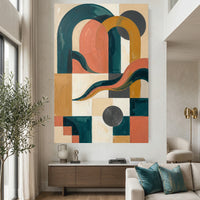 Mid-Century Geometric Arches Stretched Canvas Wall Art, Abstract Color Block Print, Modern Room Decor