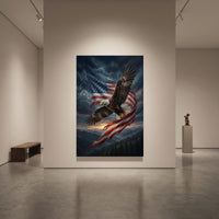 American Flag Eagle Stretched Canvas Wall Art, Patriotic Mountain Sunset Print, Freedom Wall Decor