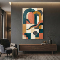Mid-Century Geometric Arches Stretched Canvas Wall Art, Abstract Color Block Print, Modern Room Decor
