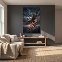 American Flag Eagle Stretched Canvas Wall Art, Patriotic Mountain Sunset Print, Freedom Wall Decor