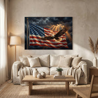 Bald Eagle American Flag Canvas Wall Art, Patriotic Oil Painting Print, Independence Day Decor