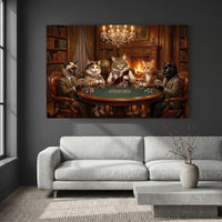 Five Cats Playing Poker Canvas Wall Art, Classic Funny Cat Print, Man Cave Card Game Decor