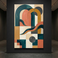 Mid-Century Geometric Arches Stretched Canvas Wall Art, Abstract Color Block Print, Modern Room Decor