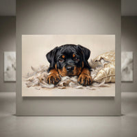Rottweiler puppy shredded pillow canvas art