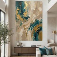 Abstract gold teal textured canvas wall art