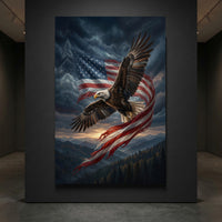 American Flag Eagle Stretched Canvas Wall Art, Patriotic Mountain Sunset Print, Freedom Wall Decor
