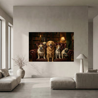 Five Dogs Movie Night Canvas Wall Art, Funny Dog Print, Popcorn and Remote Decor