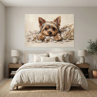 Yorkshire Terrier Puppy Shredded Pillow Canvas Wall Art, Funny Dog Print, Playful Pet Decor