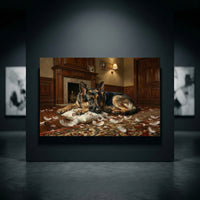 Guilty German Shepherd with Torn Pillow Canvas Wall Art, Funny Dog Print, Classic Home Decor