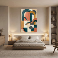 Mid-Century Geometric Arches Stretched Canvas Wall Art, Abstract Color Block Print, Modern Room Decor