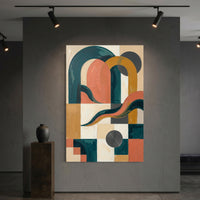 Mid-Century Geometric Arches Stretched Canvas Wall Art, Abstract Color Block Print, Modern Room Decor