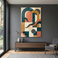 Mid-Century Geometric Arches Stretched Canvas Wall Art, Abstract Color Block Print, Modern Room Decor
