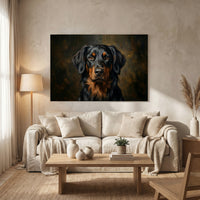 Black and Tan Retriever Dark Portrait Canvas Wall Art, Classic Dog Oil Painting Print