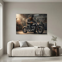 Rottweiler Biker Stretched Canvas Wall Art, Funny Dog on Motorcycle Print, Garage Wall Decor