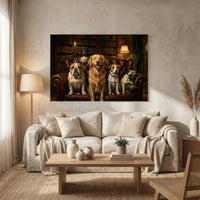 Five Dogs Movie Night Canvas Wall Art, Funny Dog Print, Popcorn and Remote Decor