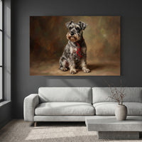 Schnauzer in Tartan Tie Canvas Wall Art, Classic Dog Oil Portrait Print