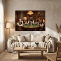 Five Dogs Playing Poker Canvas Wall Art, Classic Funny Dog Print, Man Cave Card Game Decor