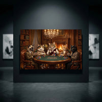Five Cats Playing Poker Canvas Wall Art, Classic Funny Cat Print, Man Cave Card Game Decor