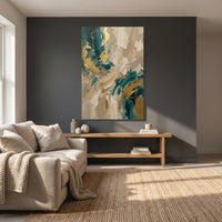 Abstract gold teal textured canvas wall art