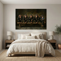 Five Wise Monkeys with Smartphone Canvas Wall Art, Funny Modern Twist Print, Humorous Office Decor