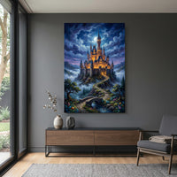 Fairytale Castle Bridge Stretched Canvas Wall Art, Enchanted Garden Path Print, Whimsical Room Decor