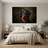 Black and Tan Retriever Dark Portrait Canvas Wall Art, Classic Dog Oil Painting Print
