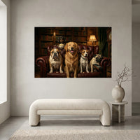 Five Dogs Movie Night Canvas Wall Art, Funny Dog Print, Popcorn and Remote Decor