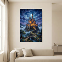 Fairytale Castle Bridge Stretched Canvas Wall Art, Enchanted Garden Path Print, Whimsical Room Decor